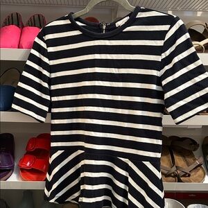 GAP Striped Navy Blue and White Short Sleeve Peplum Top